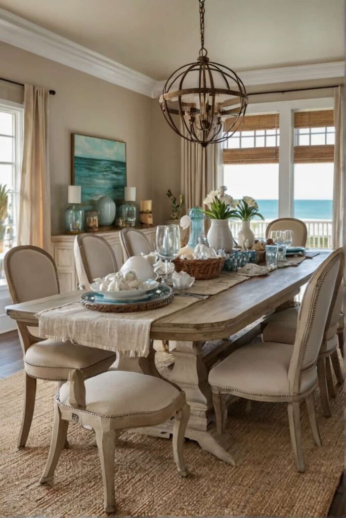coastal dining room decor ideas in neutral whites and 2