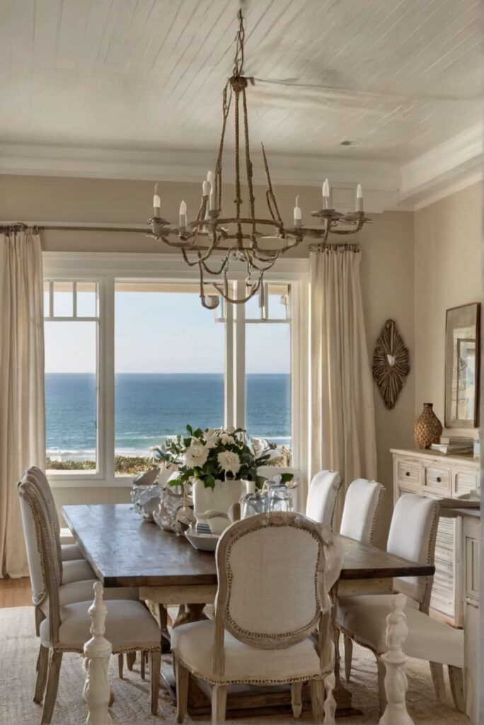 coastal dining room decor ideas in neutral whites and