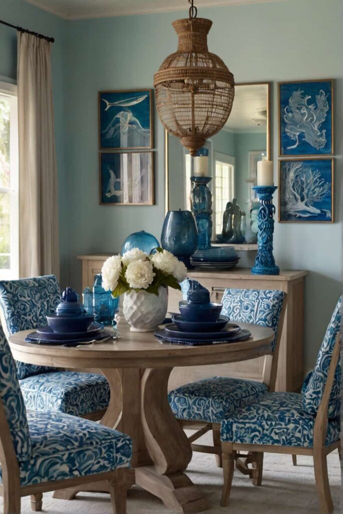 coastal dining room decor ideas in shades of blue