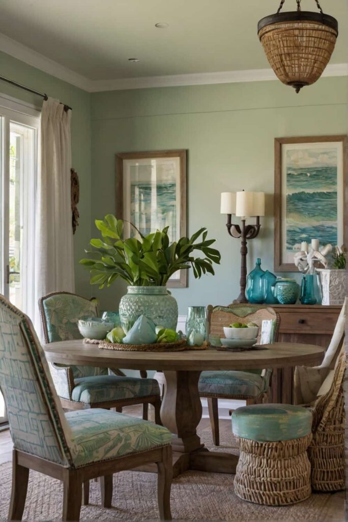 coastal dining room decor ideas in touches of green 2