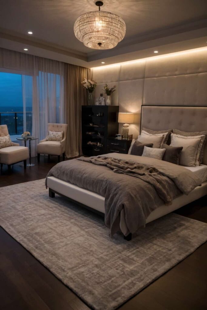 cozy master bedroom decor in ambience lighting 0