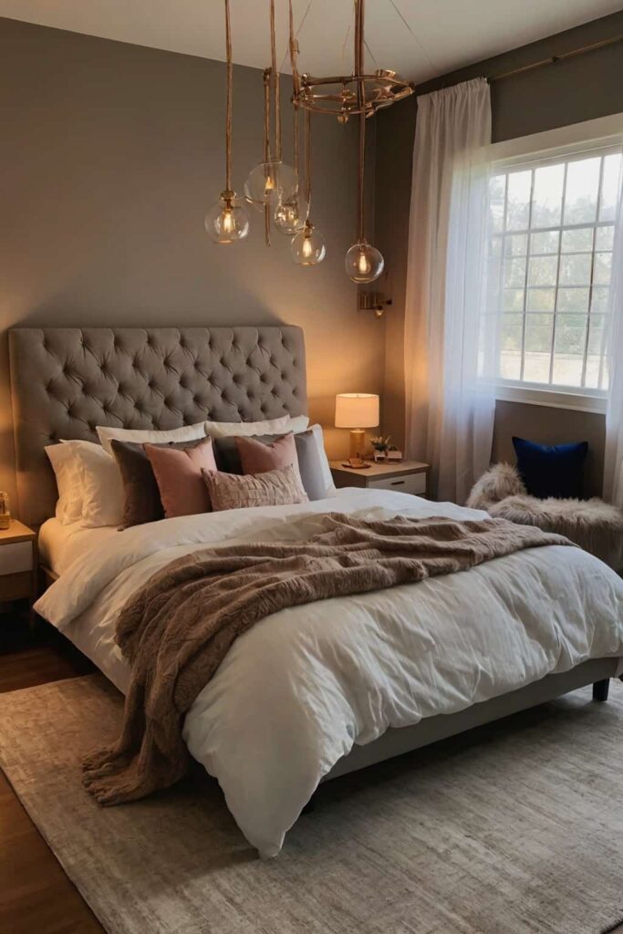 cozy master bedroom decor in ambience lighting 