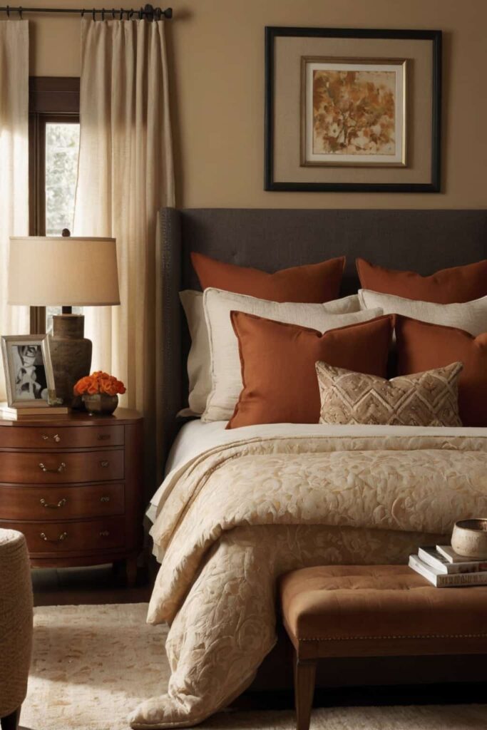 cozy master bedroom decor in warm hues colors 0