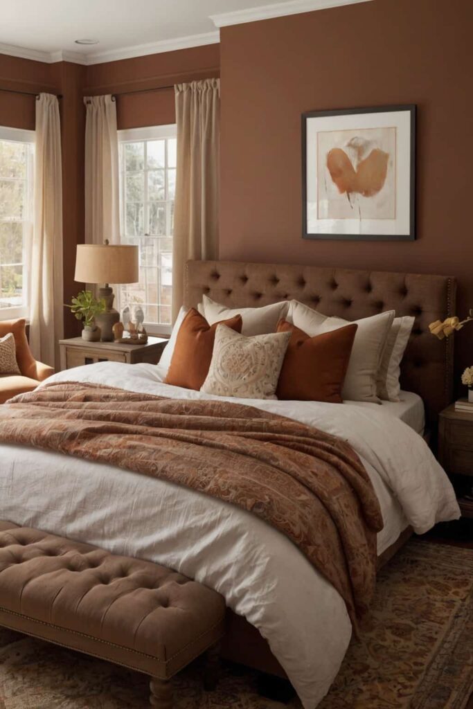 cozy master bedroom decor in warm hues colors 1 2