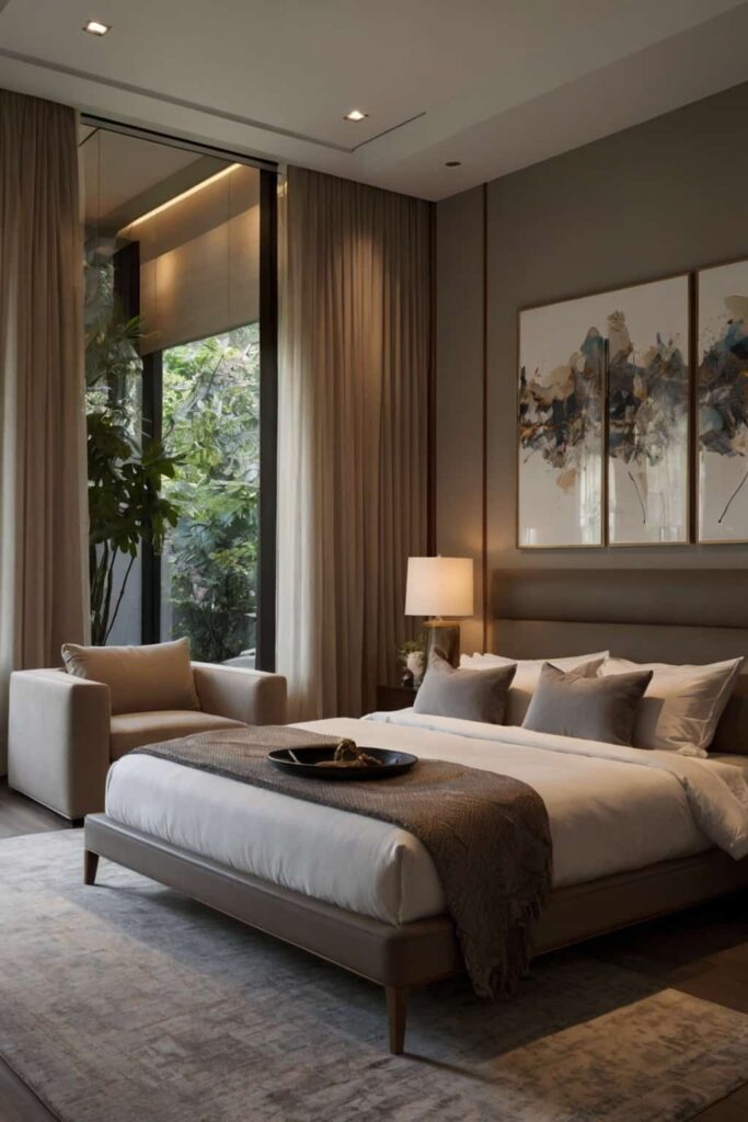 cozy master bedroom decor in wide view 0