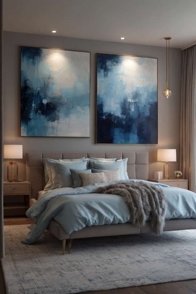 cozy master bedroom decor with soft blue lights and 2