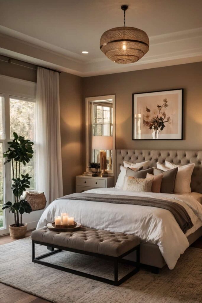 cozy master bedroom decor with warm light and personal 2