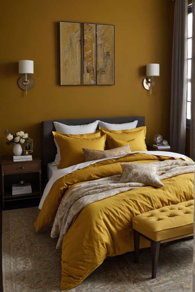 deep mustard yellow bedroom ideas add elegance and flare 2