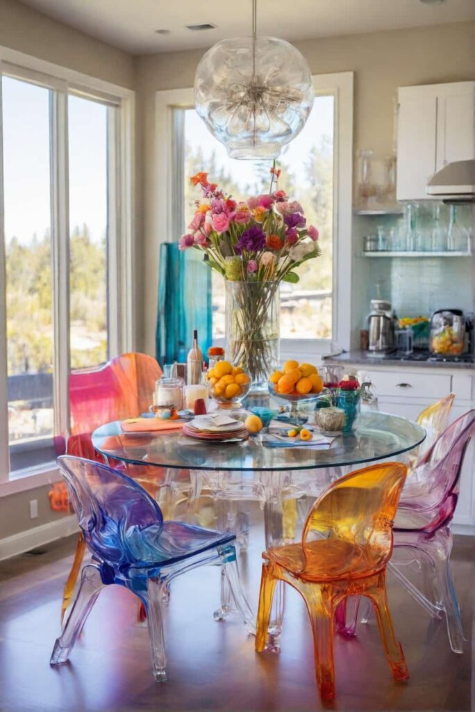 default kitchen table ideas with clear acrylic chairs colorful 2