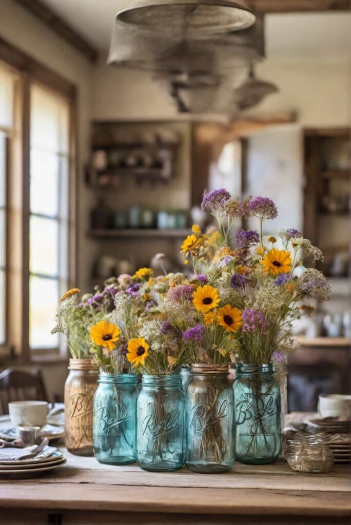 default kitchen table ideas with rustic decor and wildflowers 2