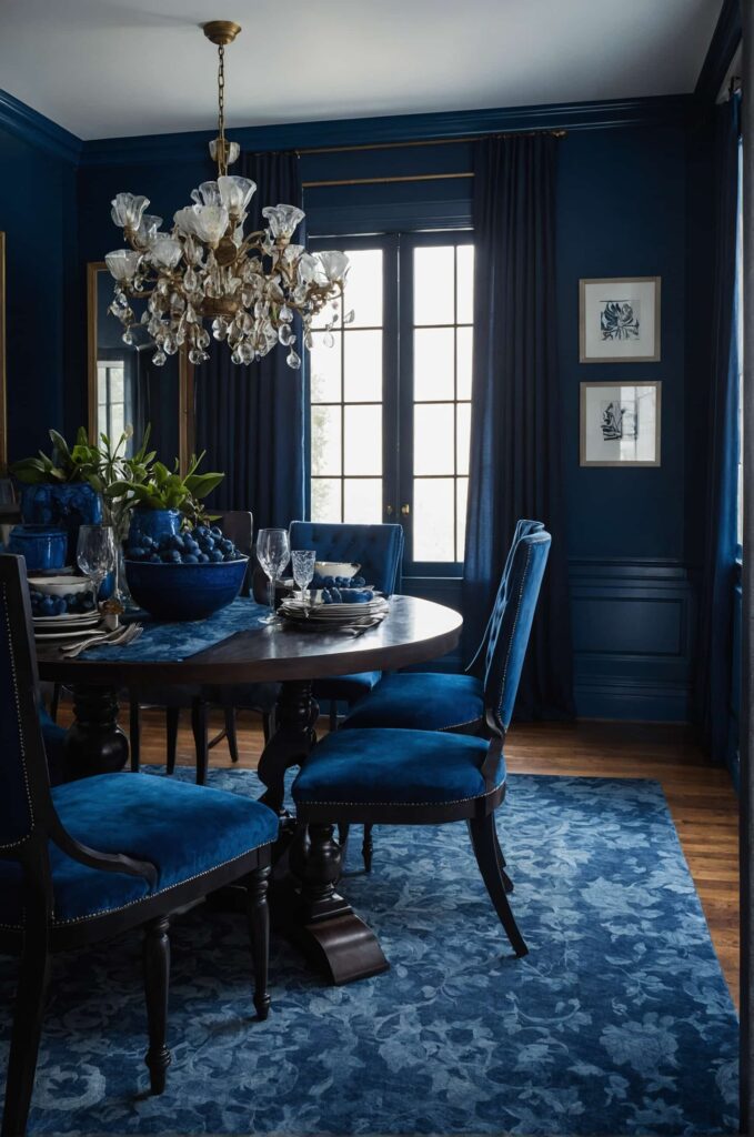 dining room decor ideas in bold deep blues color