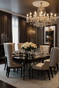 elegant dining table ideas with chandelier above the d