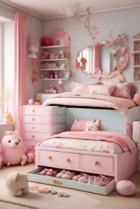 happy bedroom decor ideas for girls with underbed bins 2