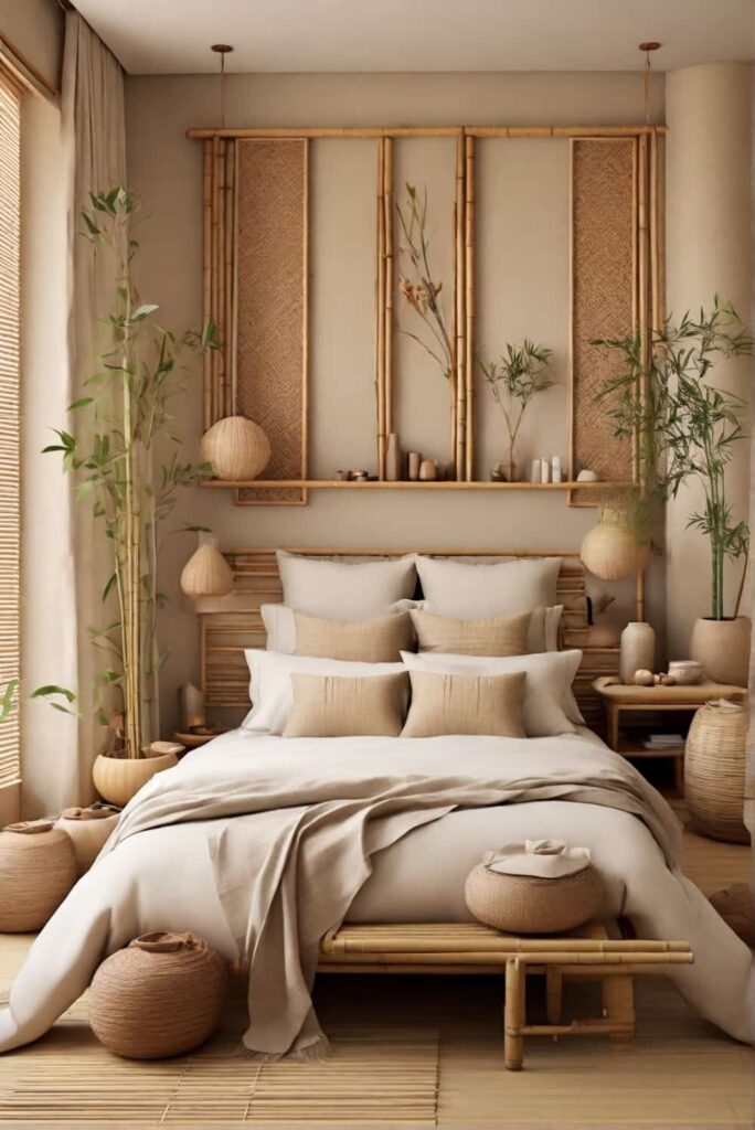 japandi bedroom ideas with bamboo touches and soft textiles