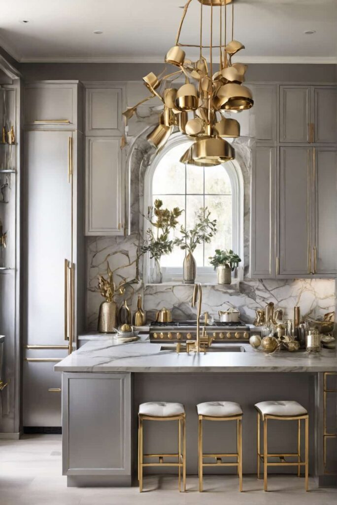 kitchen home decor in mixed silver and gold metal