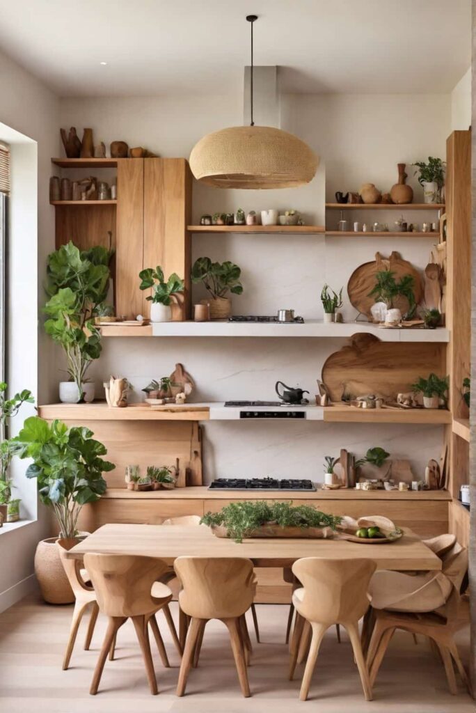 kitchen home decor with natural elements like wood finishes and plant life 1