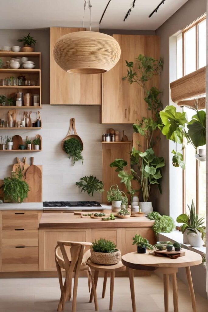 kitchen home decor with natural elements like wood finishes and plant life 2