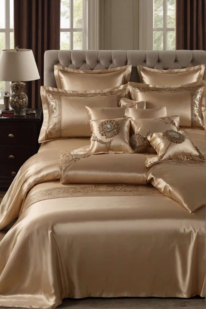 luxurious bed sheet ideas in beige silky sateen 0