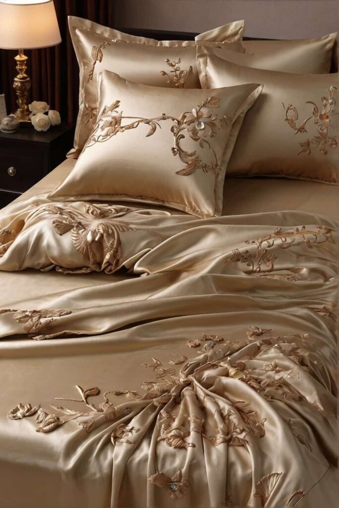 luxurious bed sheet ideas in silk bedding 0
