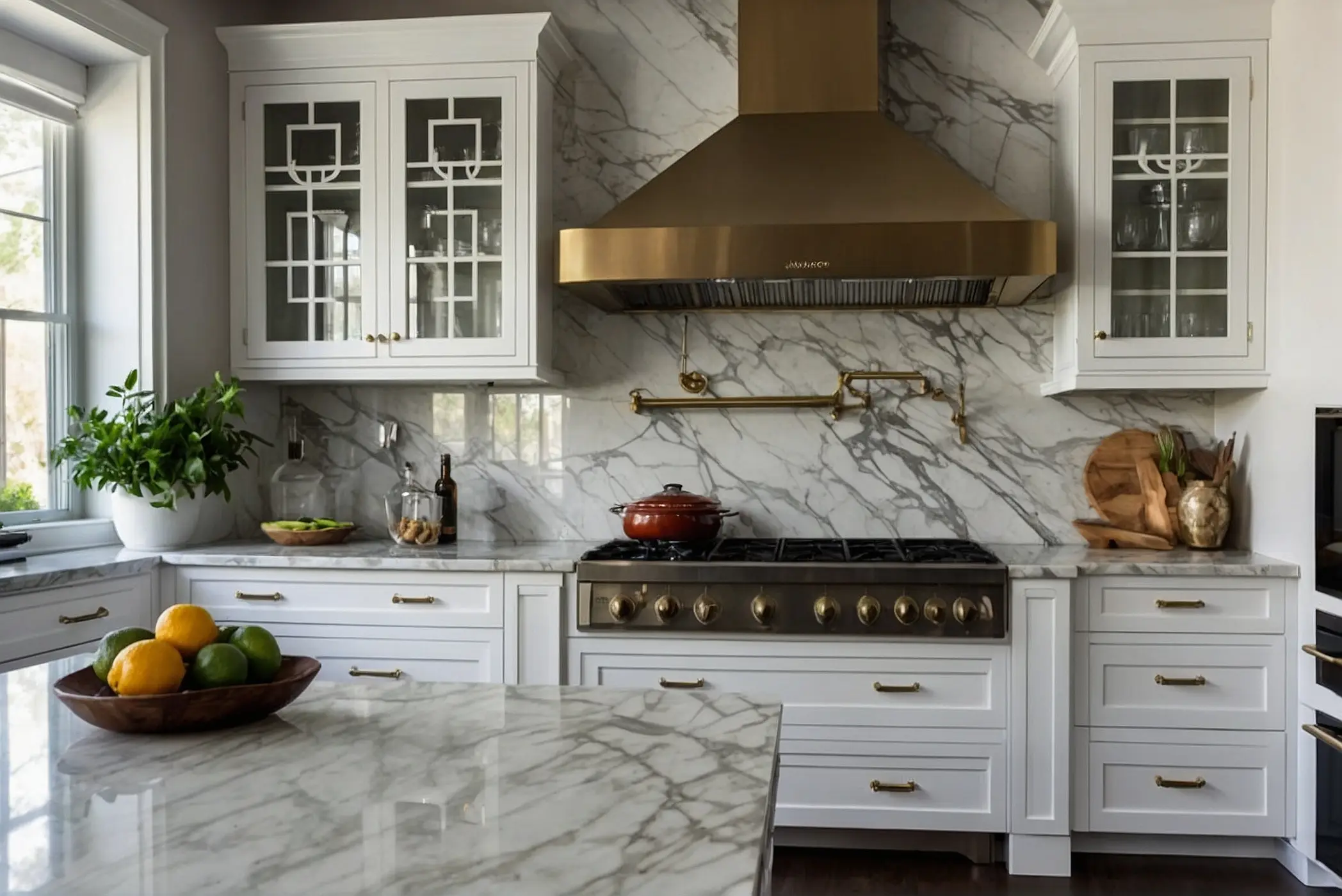 luxurious oasi with a Marble Backsplash White Cabinets 0