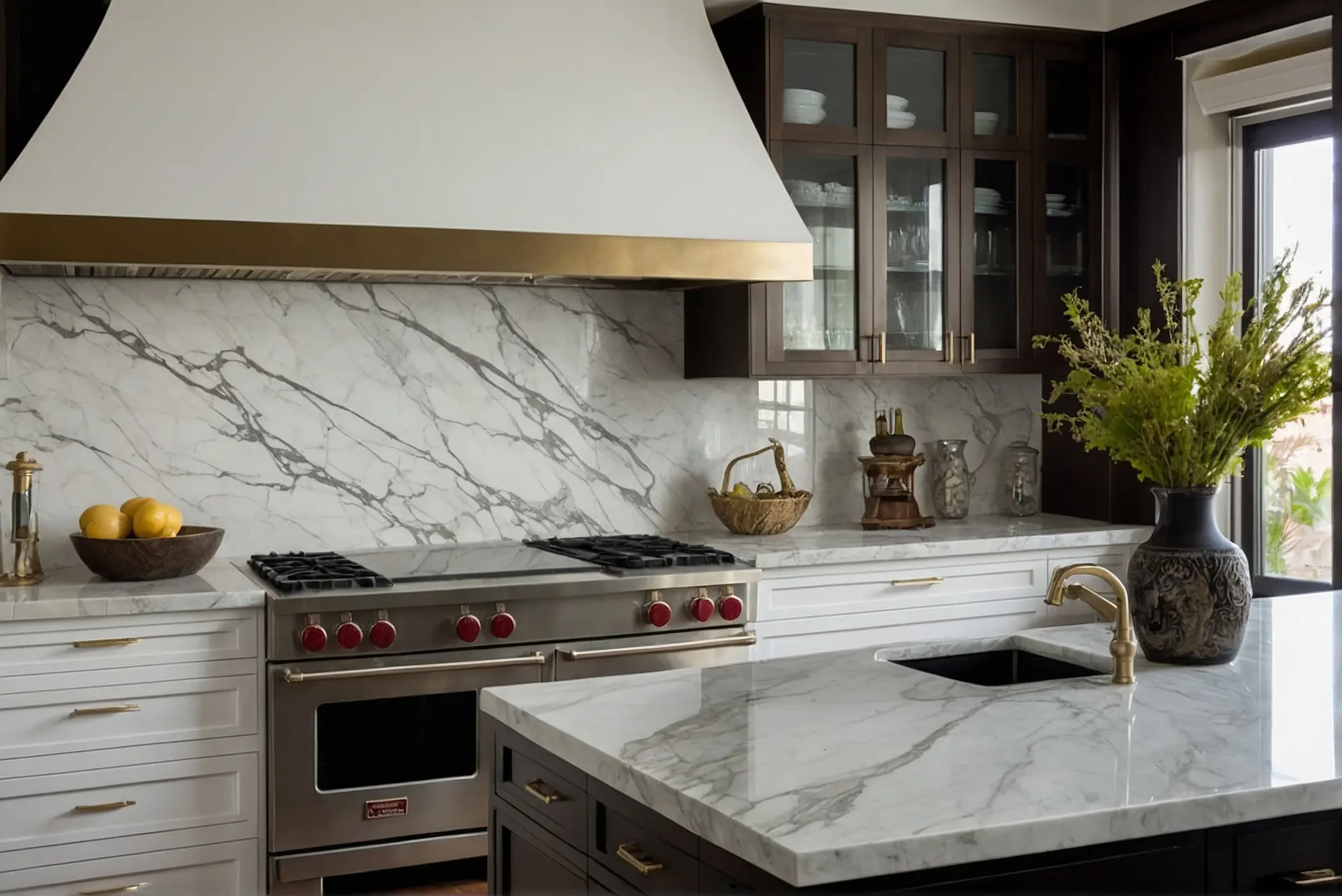 luxurious oasi with a Marble Backsplash White Cabinets 3