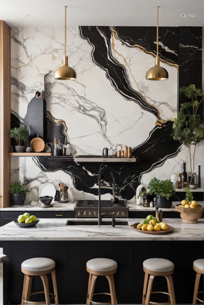 marble backsplash for black granite countertops match kitchen theme 1
