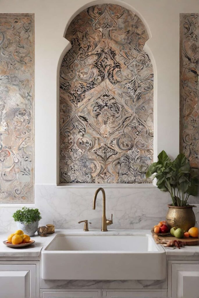 marble backsplash ideas in arabesque mosaic for exotic 0
