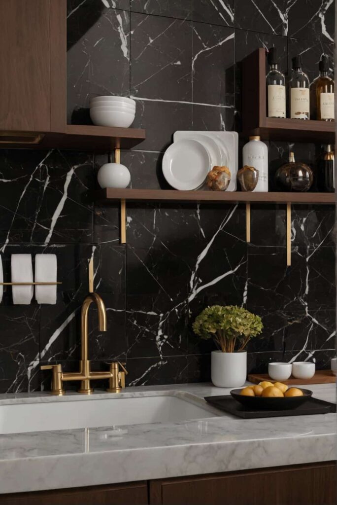 marble backsplash ideas in carrara contrasted with dark cabinets