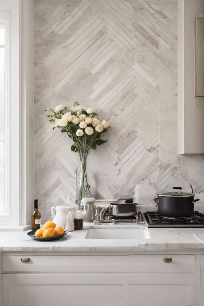 marble backsplash ideas in herringbone mosaic for time 0 2