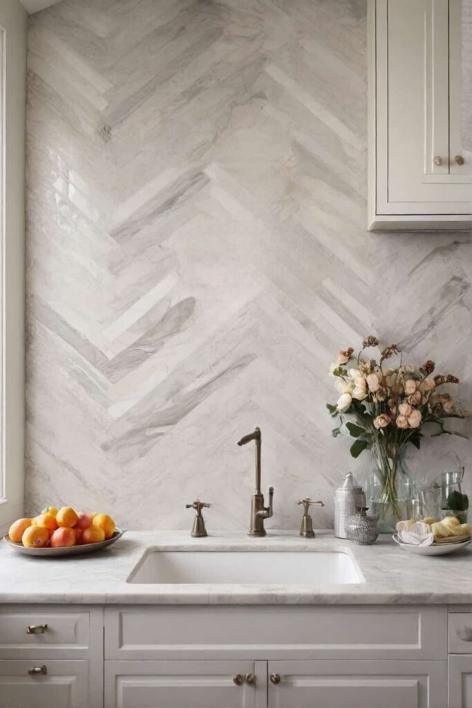 marble backsplash ideas in herringbone mosaic for time 0