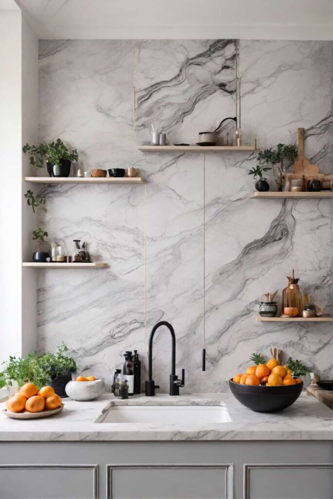 marble backsplash ideas with contrast grout 0