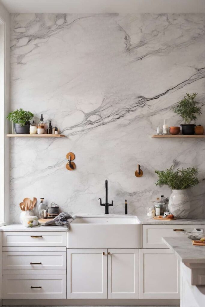 marble backsplash ideas with contrast grout 1