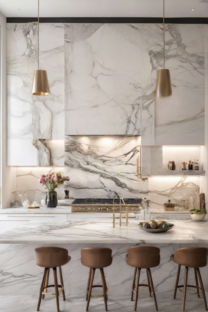 marble backsplash ideas with large calacatta slabs for 0