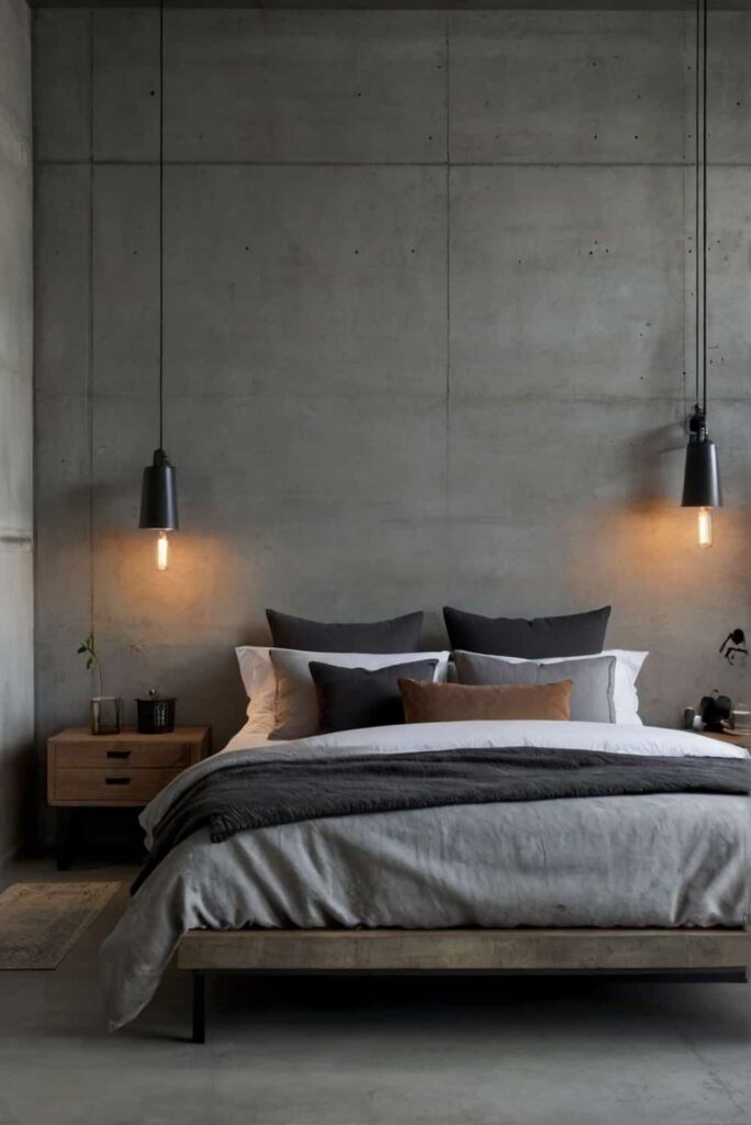 minimalist industrial bedroom ideas textured concrete 0
