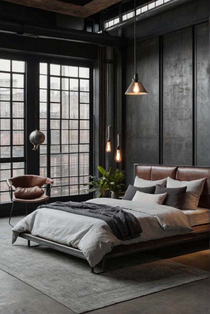 minimalist industrial bedroom ideas with metal accents 0