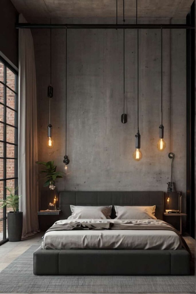 minimalist industrial bedroom ideas with metal accents 1