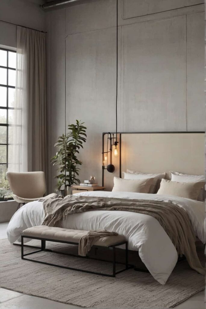 minimalist industrial bedroom ideas with soft whites l 1