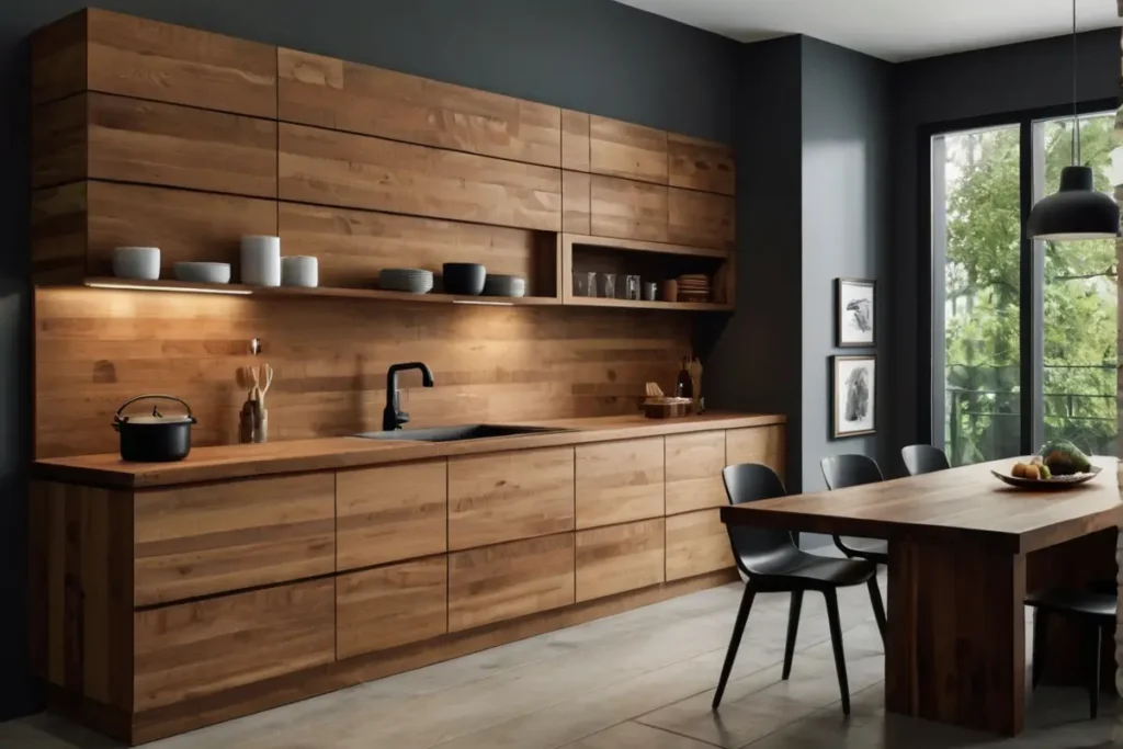 Modern Wood Panel Backsplash Ideas Brown Cabinets
