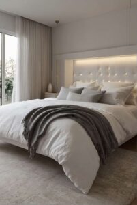 modern and aesthetic white bedroom ideas with soft lights 1