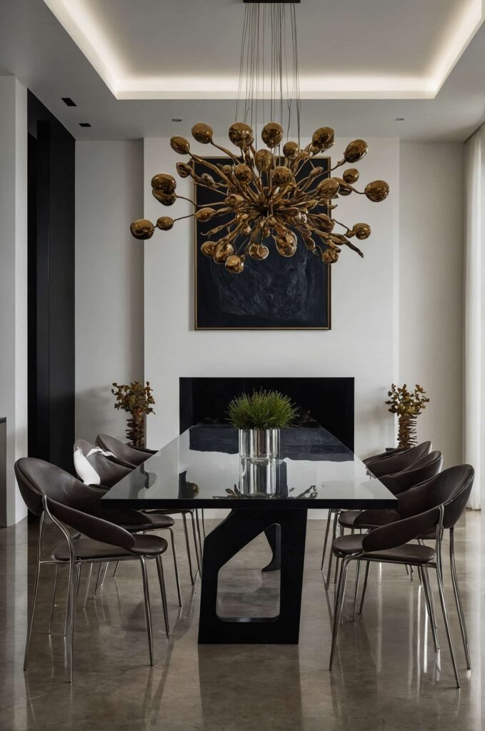 modern dining room decor ideas with minimalistic sculpture art
