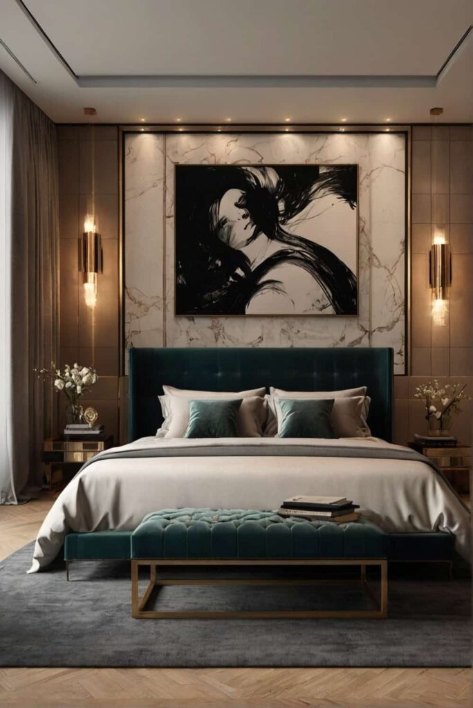 modern luxury bedroom ideas with gallery wall curated 0