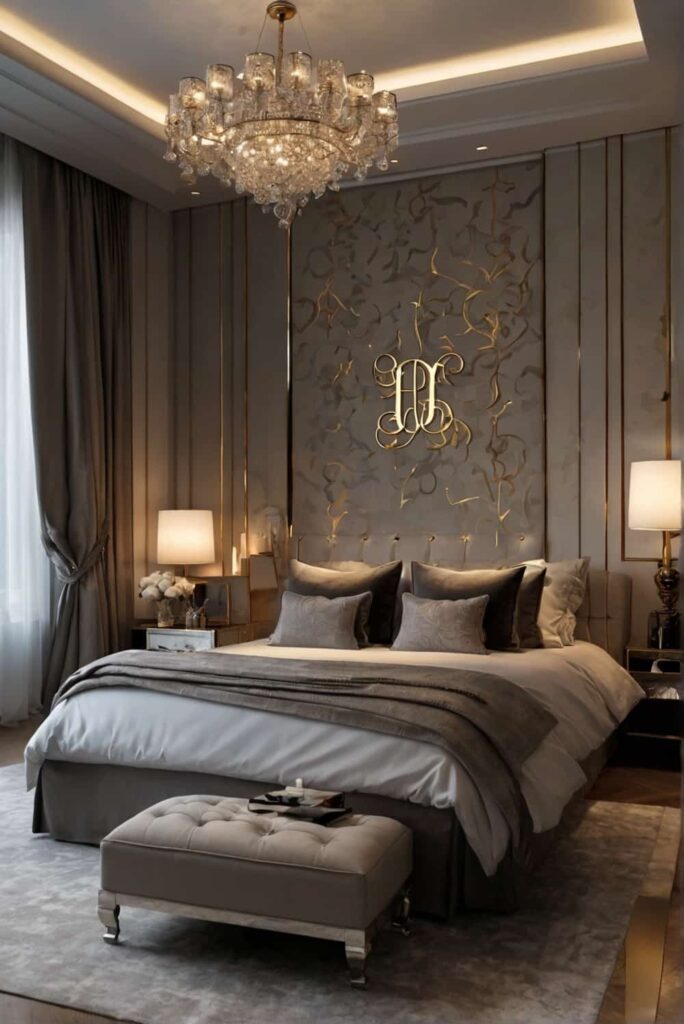 modern luxury bedroom ideas with unique lighting monogrammed linens exclusivity 2