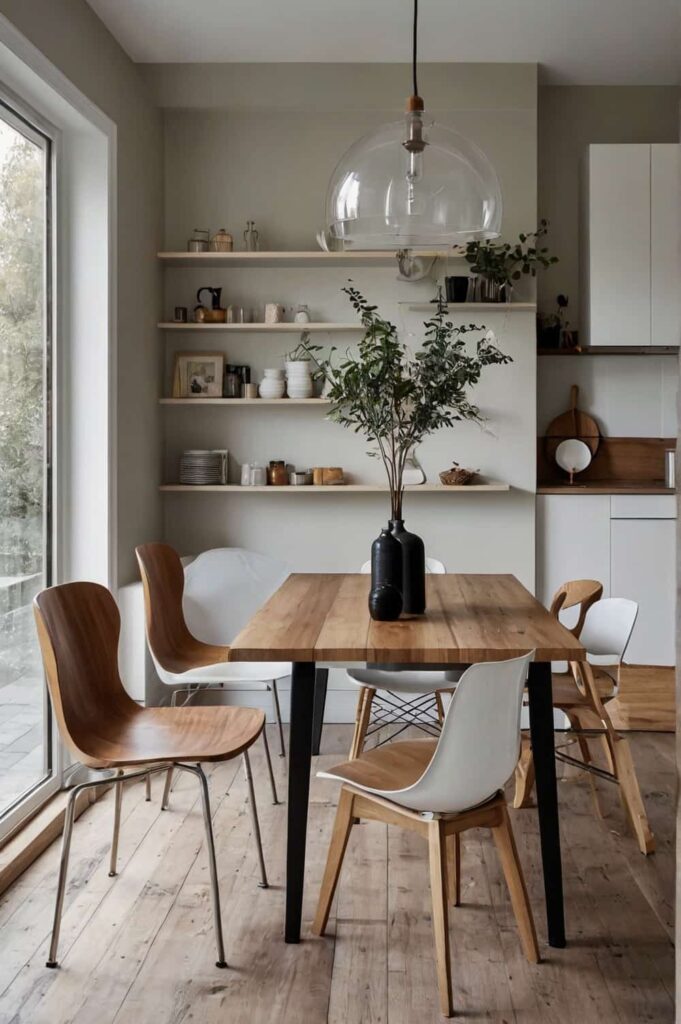 scandinavian dining table ideas with a mix of wood 2