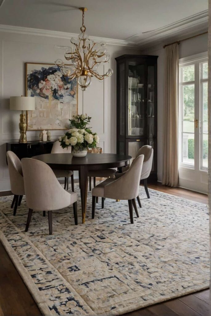 sleek and elegant dining room ideas with lore weaved rug 1