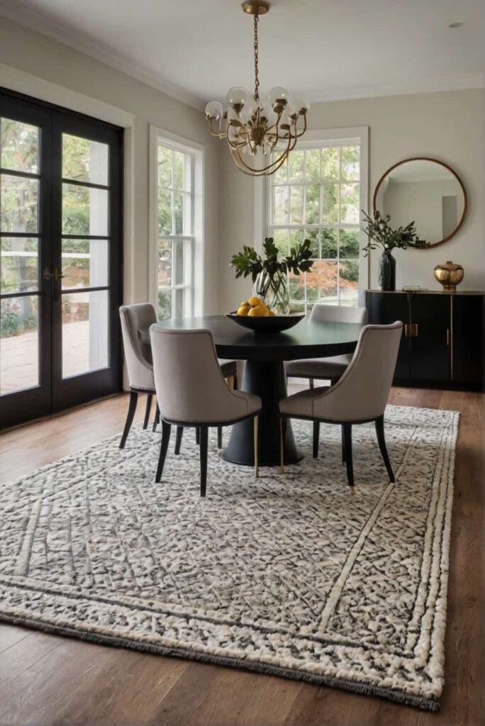sleek and elegant dining room ideas with lore weaved rug 2