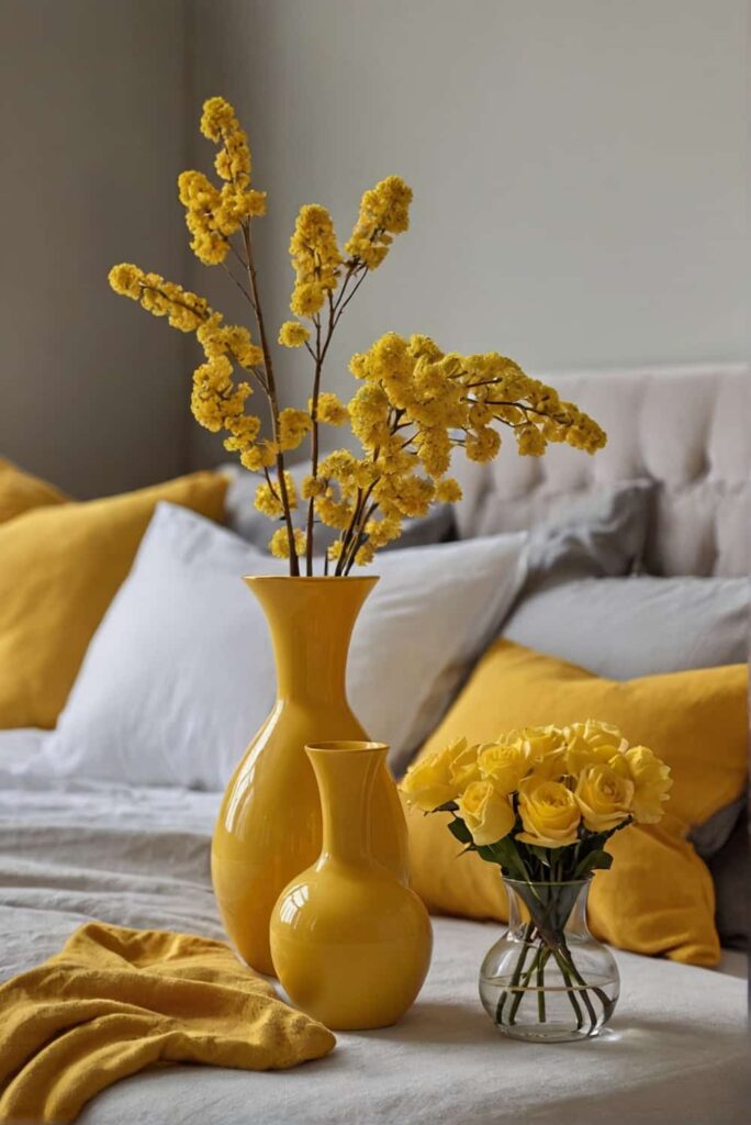 small accents yellow bedroom ideas like vases to enhance color 1