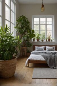 tranquil haven where indoor plants thrive showcasing Natural Bedroom Ideas 1