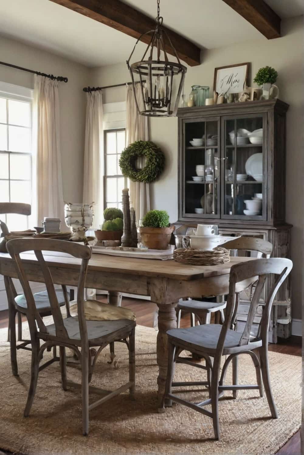 vintage dining tables in rustic farmhouse style 2