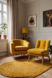 yellow bedroom ideas with mustard armchair and cheerfu 0