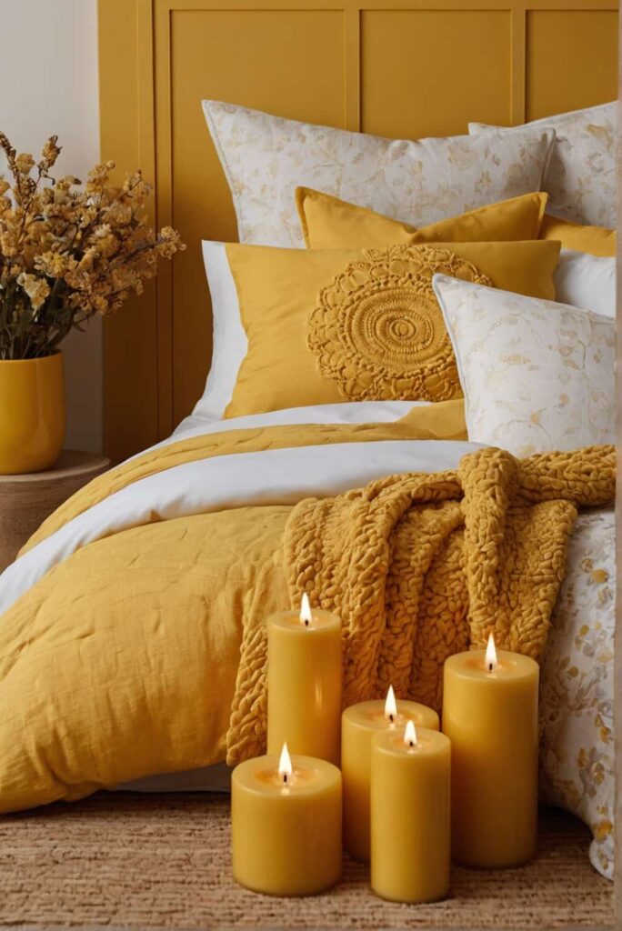 yellow bedroom ideas with throw pillows candles warm u